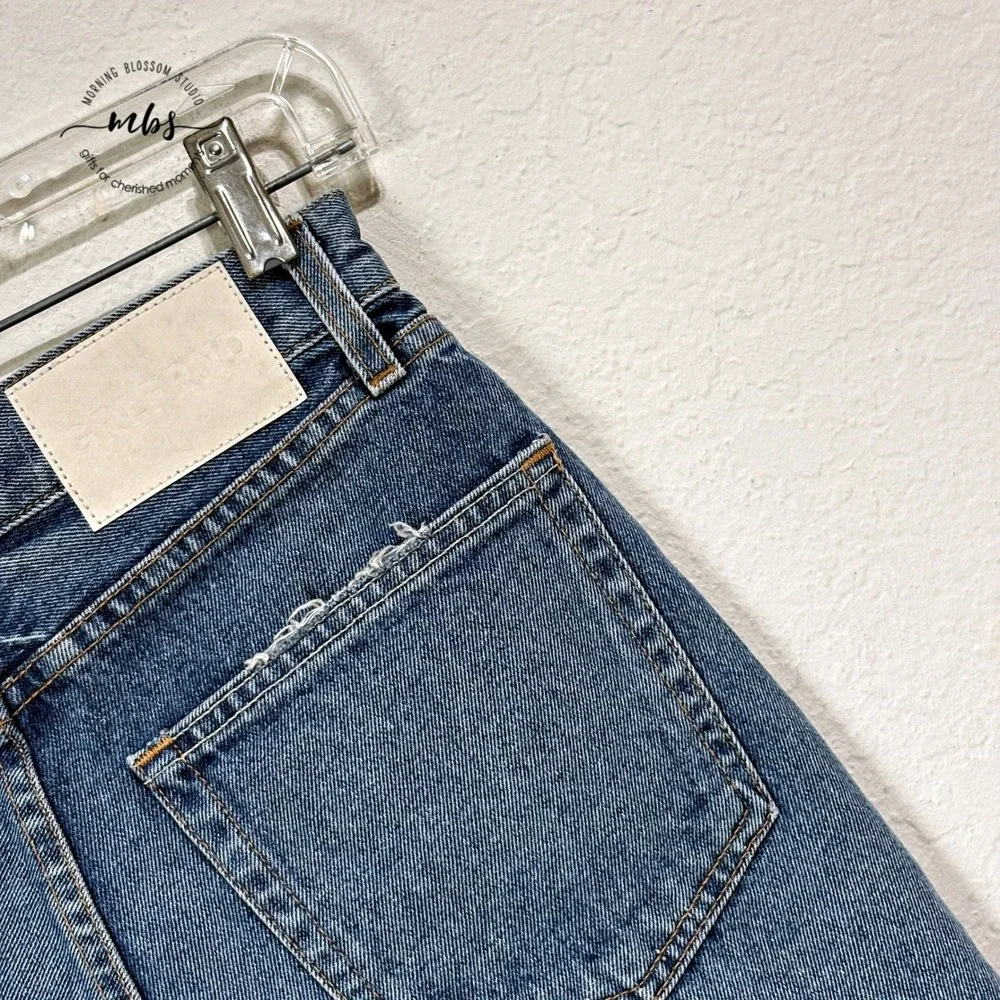 GRLFRND Helena 90's High Rise Cut Off Distressed Denim Shorts Light Wash Blue 24